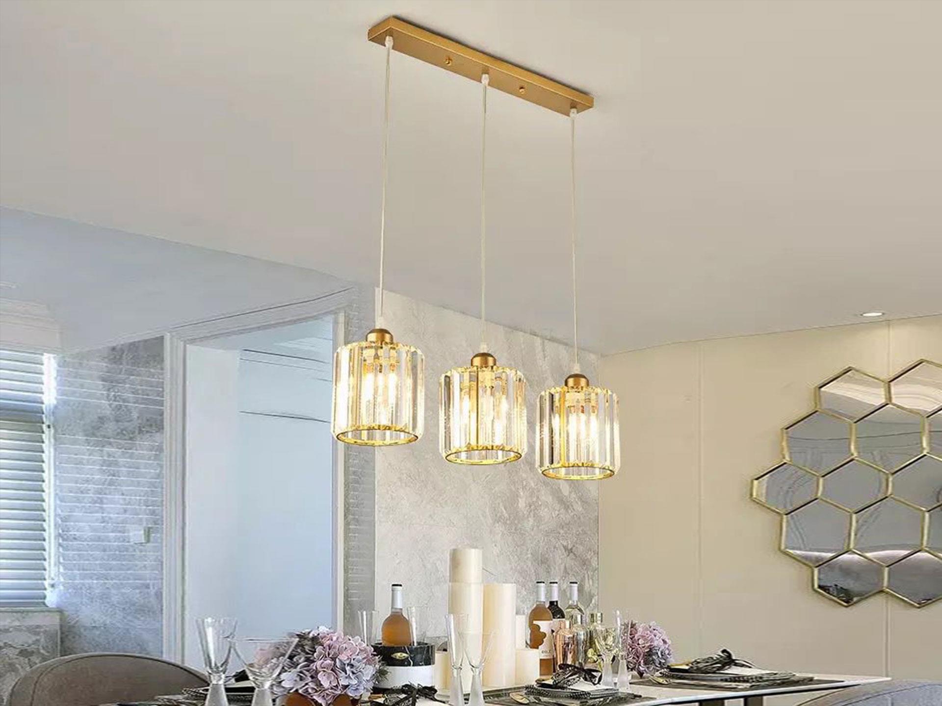 Modern Luxury Triple Yellow Crystal Stone Chandelier