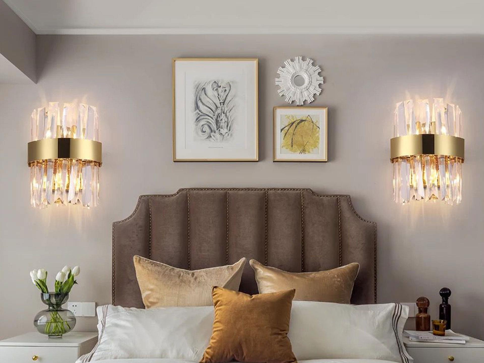 Modern Design Crystal Stone Gold Detailed Led Sconce