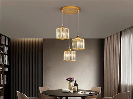 Modern Luxury Triple Yellow Square Crystal Stone Chandelier