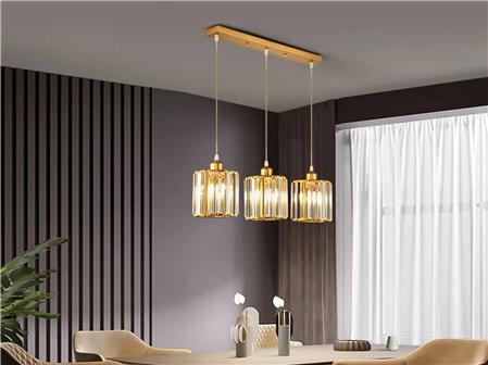 Modern Luxury Triple Yellow Crystal Stone Chandelier